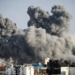 Smoke rises after Israeli fighter jets carried out airstrike to a building in Al Katiba region in Gaza City.
 Israel's military said it had launched air strikes targeting Hamas in the Gaza Strip on July 14 as rockets and mortars were lobbed into southern Israel from the blockaded Palestinian enclave.